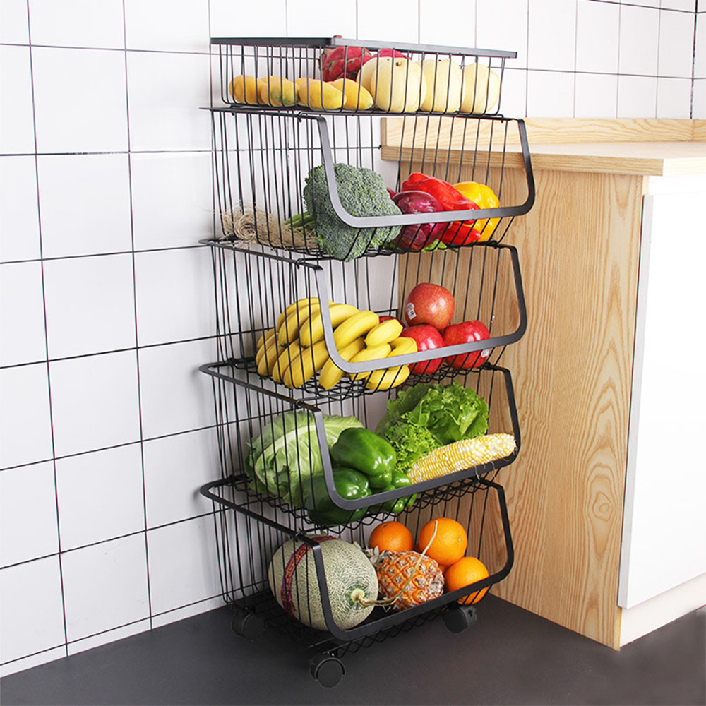 Living and Home 5 Tier Stackable Rolling Trolley Rack Image 2