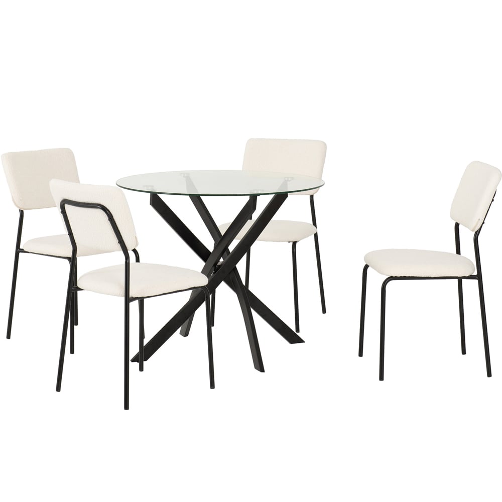 Seconique Sheldon Boucle Fabric 4 Seater Round Dining Set Black and Ivory Image 3