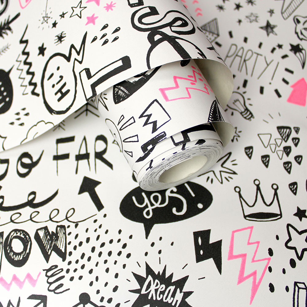 Holden Decor Doodle White Neon Pink Wallpaper Image 2