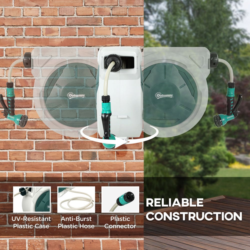 Outsunny 30m Grey Wall Mounted Retractable Hose Reel with Lock Image 5