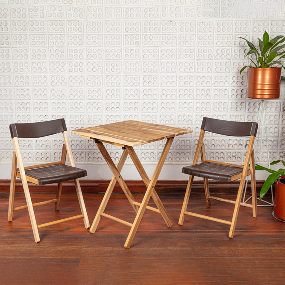 Tramontina Teak Wood 3 Piece Folding Bistro Set Wood/Grey Image 7