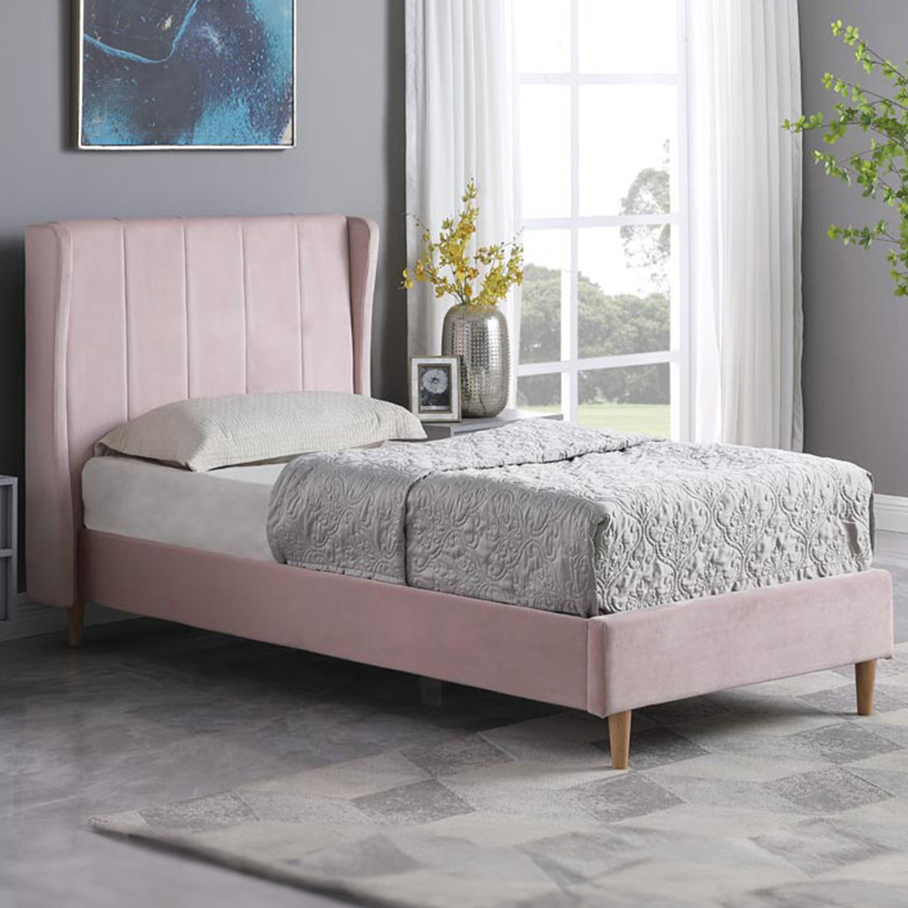 Seconique Single Amelia Pink Velvet Bed Frame Image 1