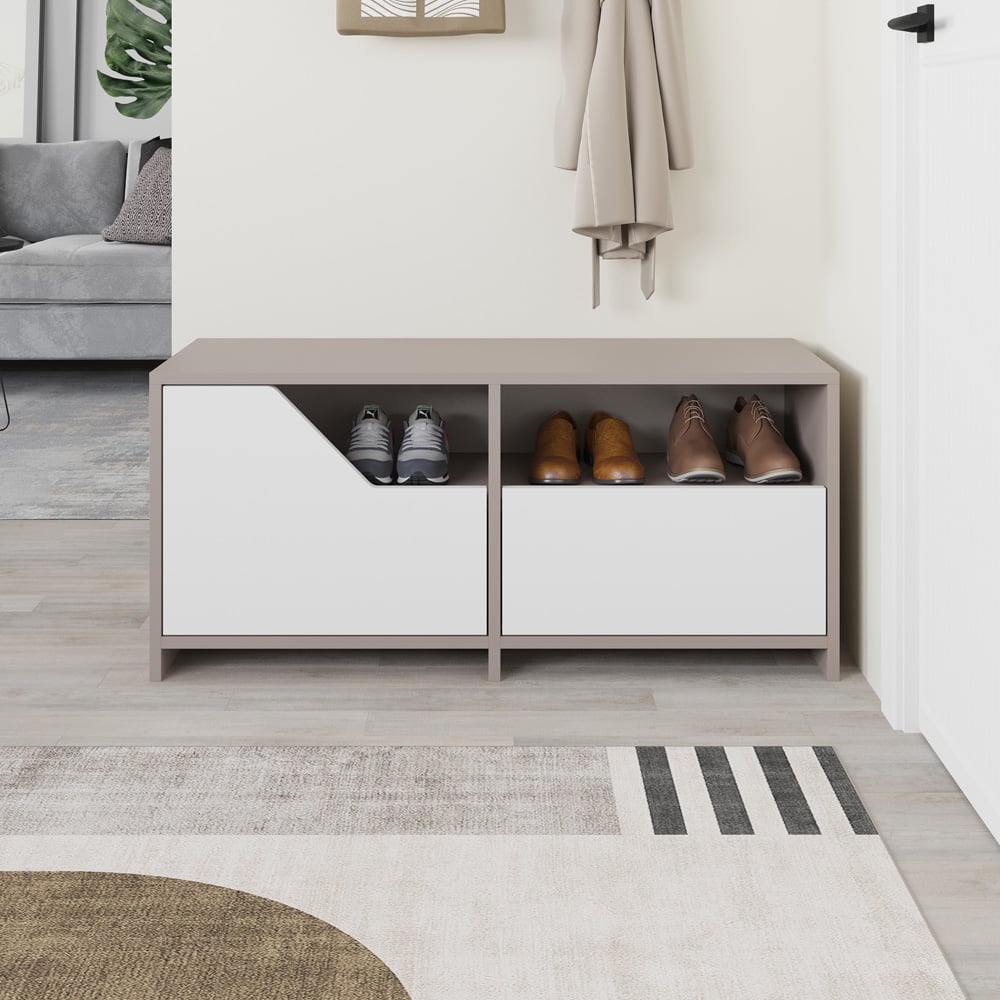 Decortie Nexus 2 Door Single Shelf Mocha Grey White Shoe Cabinet Image 6