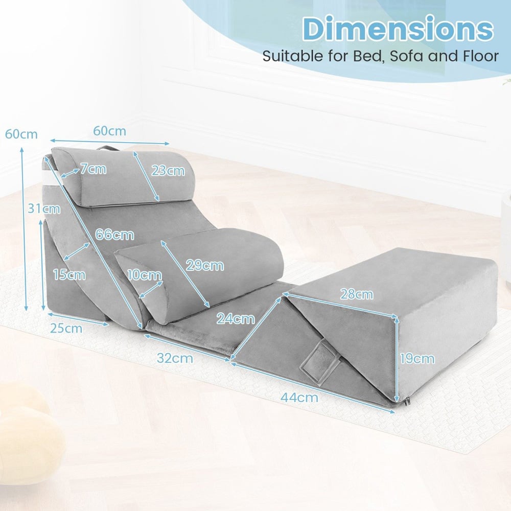 Costway 7 Piece Grey Adjustable Support Pillow Set Image 9