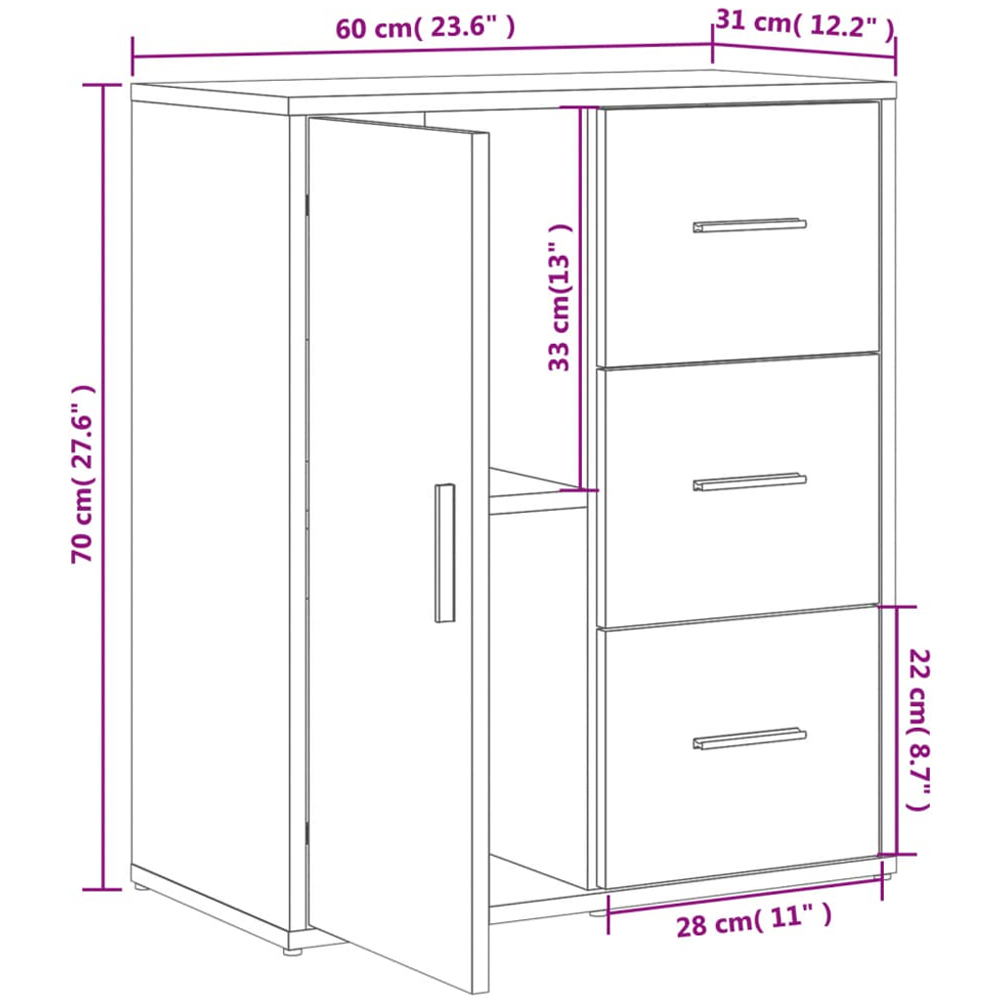 vidaXL Single Door 3 Drawer White Sideboard Image 9