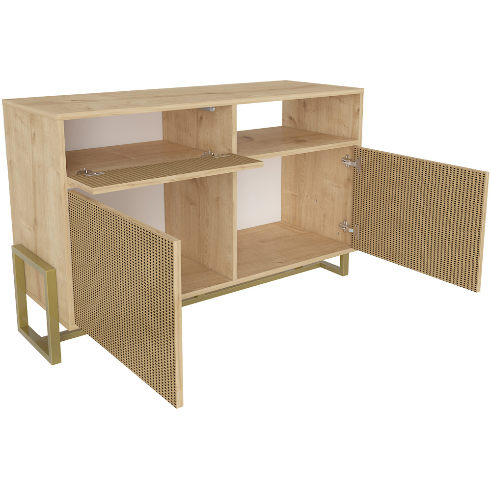 Decorotika Utopie 3 Door Singe Shelf Oak and Rattan Modern Storage Cabinet Image 3