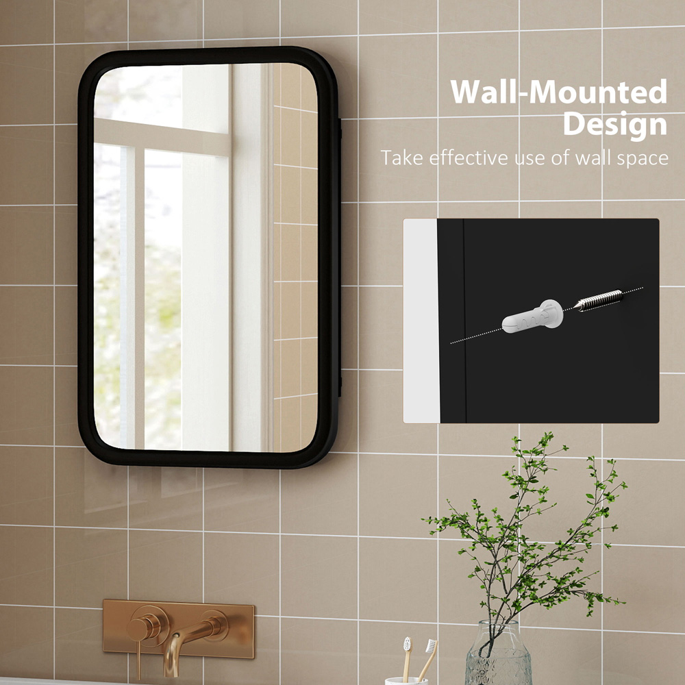 Portland Black Bathroom Wall Cabinet with Mirror Image 6