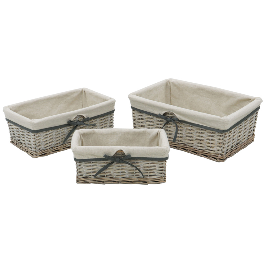 JVL 3 Piece Arianna Grey Rectangular Willow Storage Basket Set Image 1