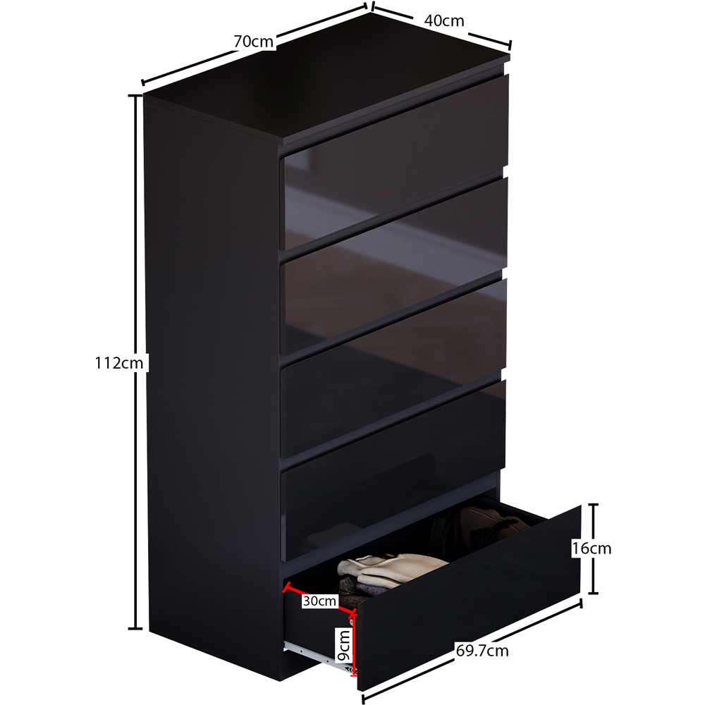 Vida Designs Glinton 5 Drawer Black Chest of Drawers Image 7