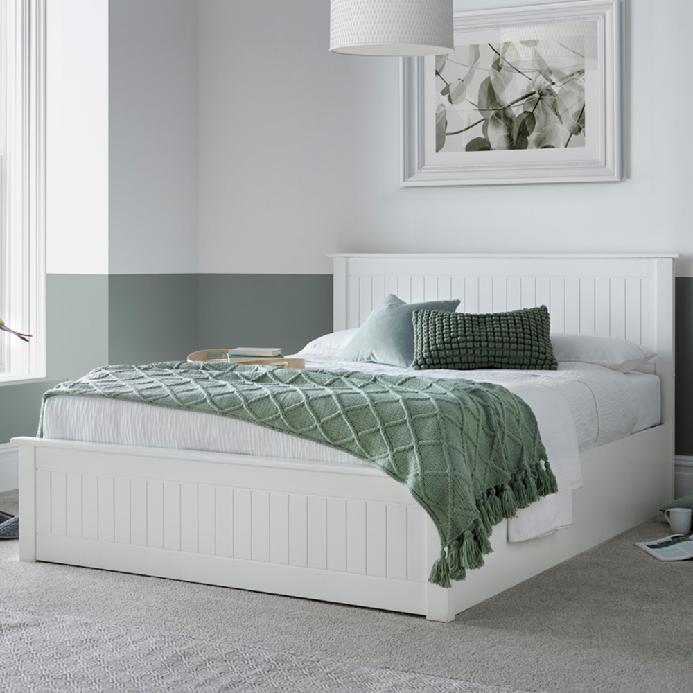 Dawson King Size White Wooden Ottoman Storage Bed Image 1