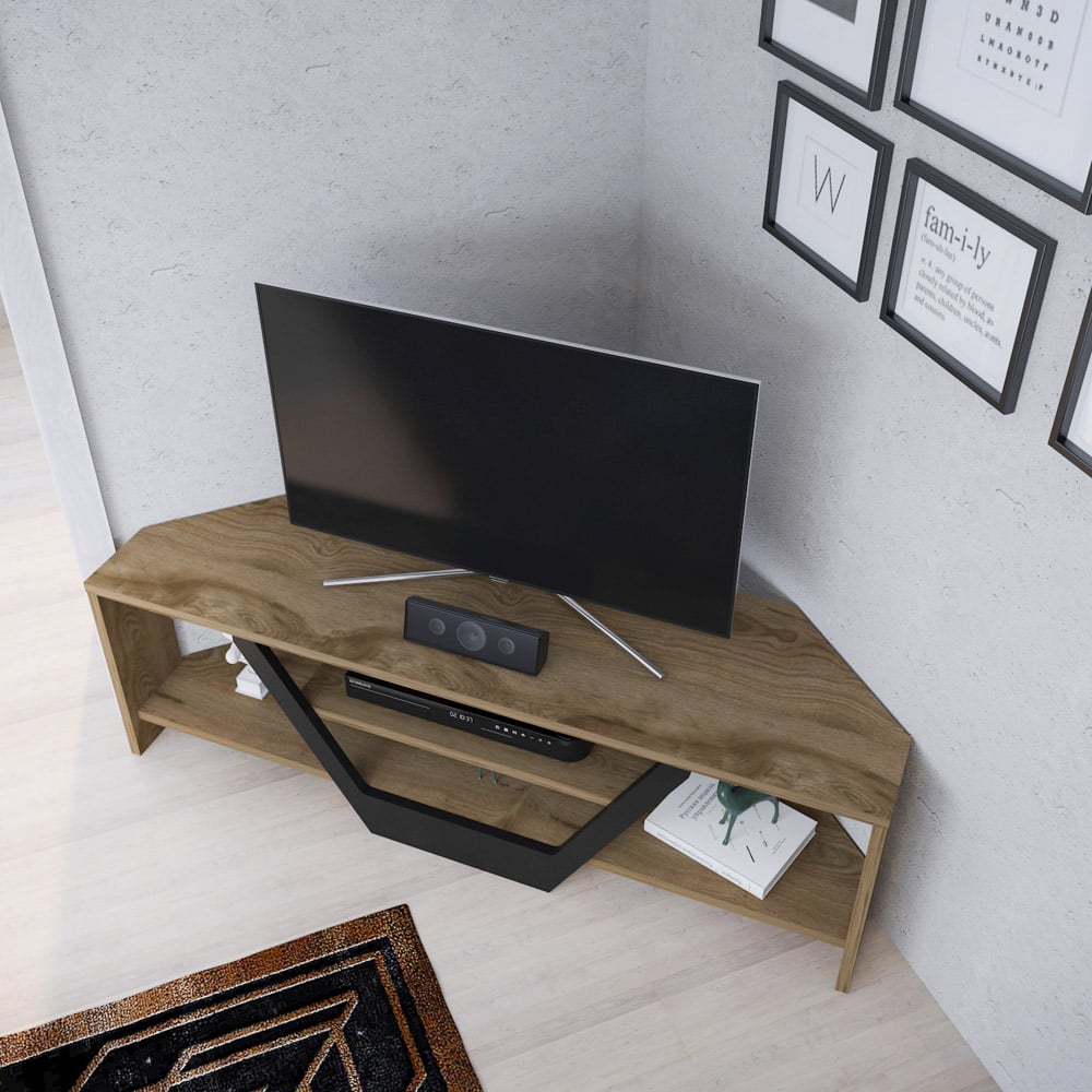 Decorotika Sares 2 Shelf Oud Oak and Black Modern TV Unit Image 4