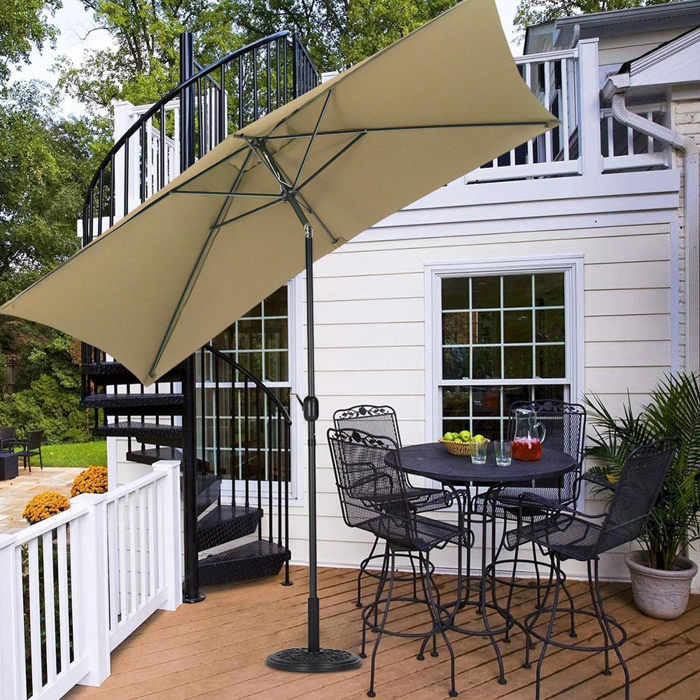 Living and Home Beige Square Crank Tilt Parasol with Floral Round Base 3m Image 7