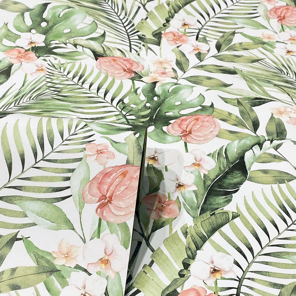Arthouse Tropical Floral Green and Pink Wallpaper Image 2