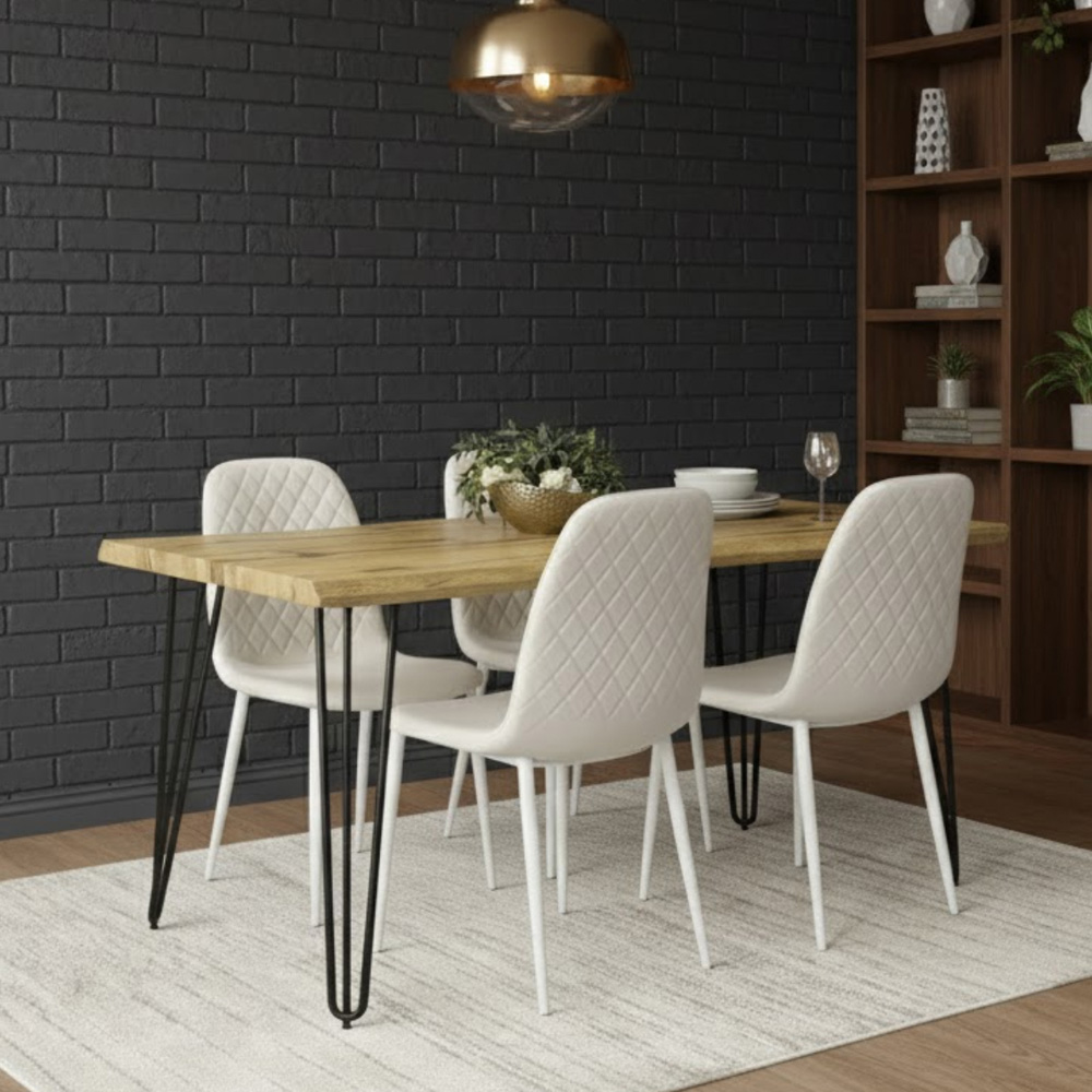 Kosy Koala 4 Seater Faux Leather Wooden Dining Set White Image 5