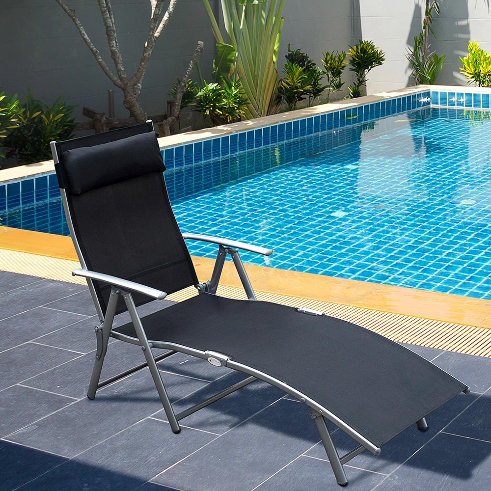 Outsunny Texteline Black Sun Lounger Image 1