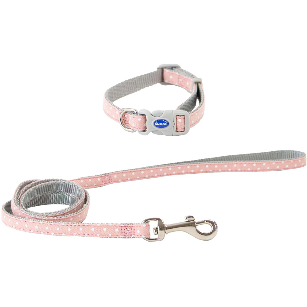 Small Bite Polka Collar and Lead Set Rose Image 3