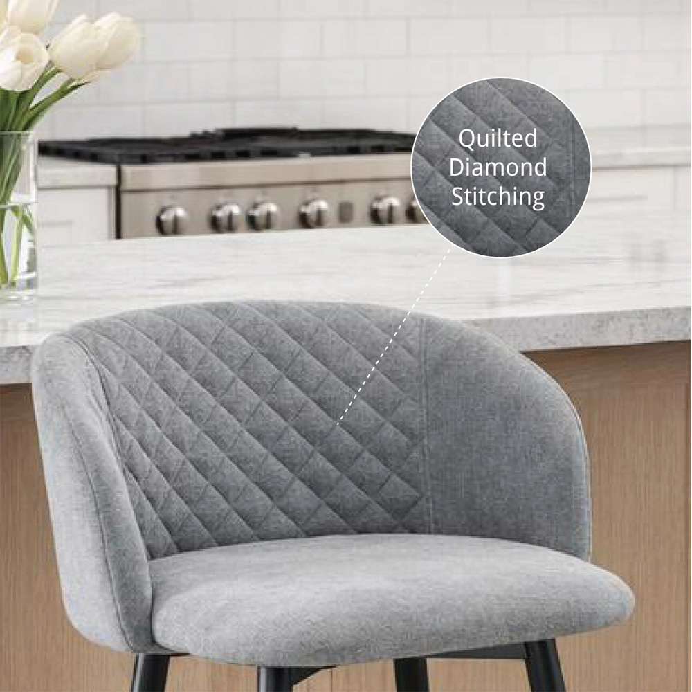 FWStyle Amara Set of 2 Grey Linen Upholstered Swivel Bar Dining Chair Image 5