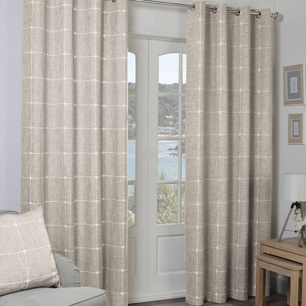 Divante Natural Salcombe Linen Check Eyelet Curtains 228 x 228cm Image 4