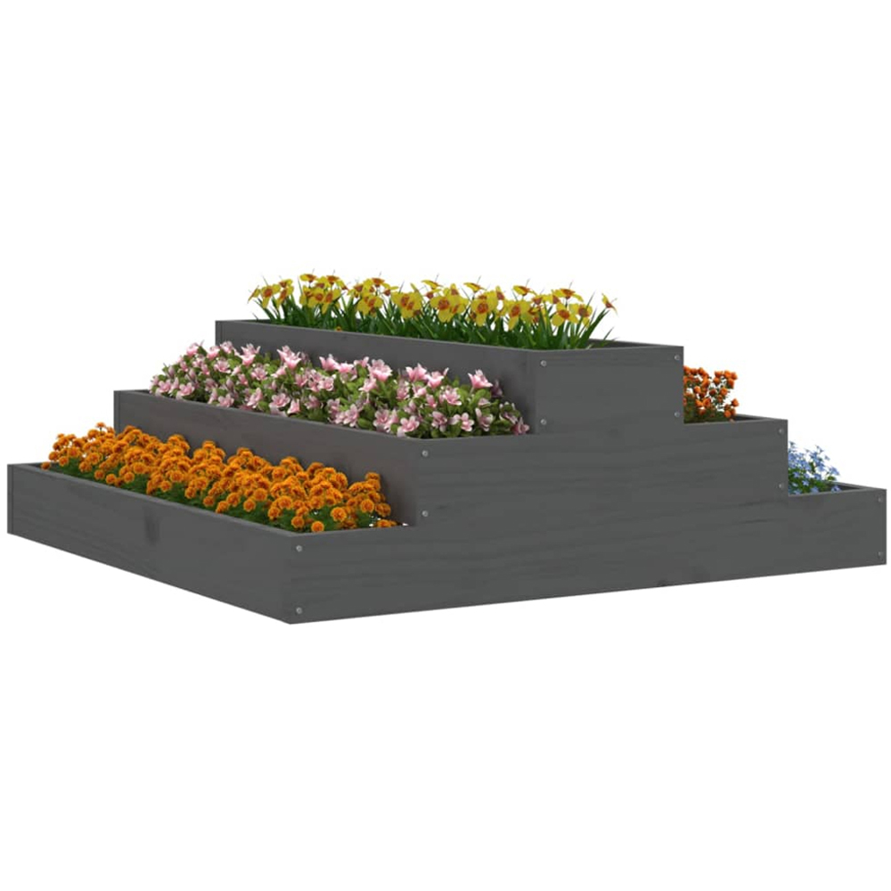 vidaXL 3-Tier Grey Solid Pine Wood Garden Planter 27 x 80 x 80cm Image 2