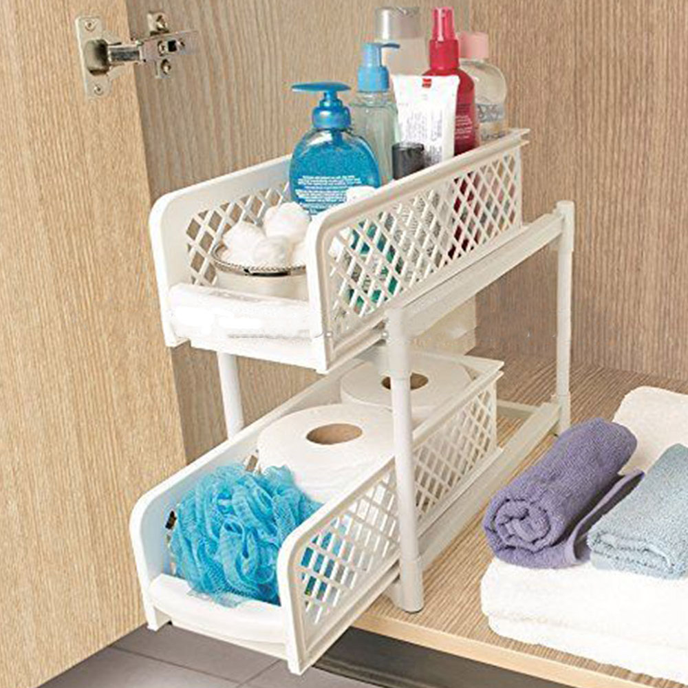 Living And Home WH0741 White Plastic 2-Tier Storage Rack Image 8