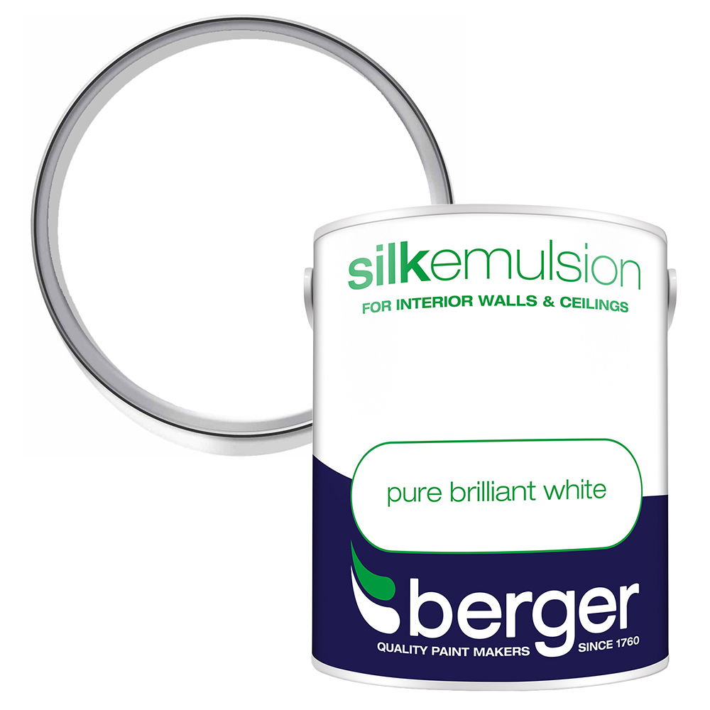 Berger Walls & Ceilings Pure Brilliant White Silk Emulsion Paint 3L Image 1