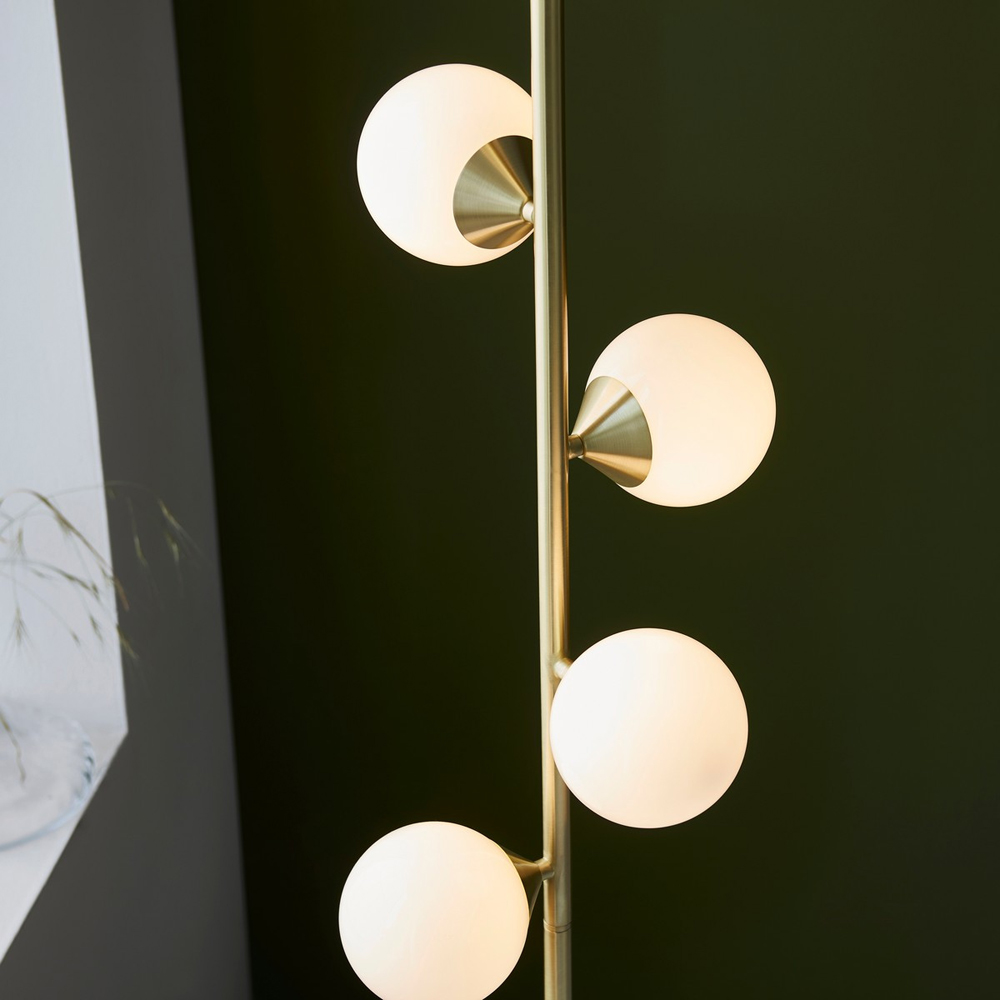 Merano Grosseto Satin Brass Plate Gloss White Glass Multi Arm Floor Lamp Image 6