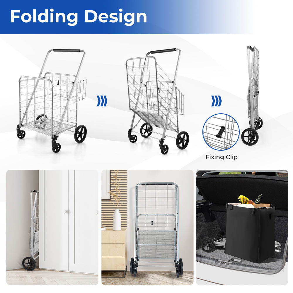Costway White Folding Shopping Cart with Waterproof Liner Image 7