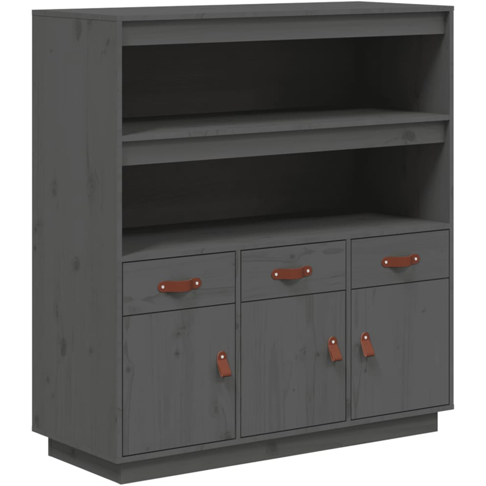 vidaXL 3 Door 3 Drawer 2 Shelf Grey Solid Pine Wood Highboard Image 2