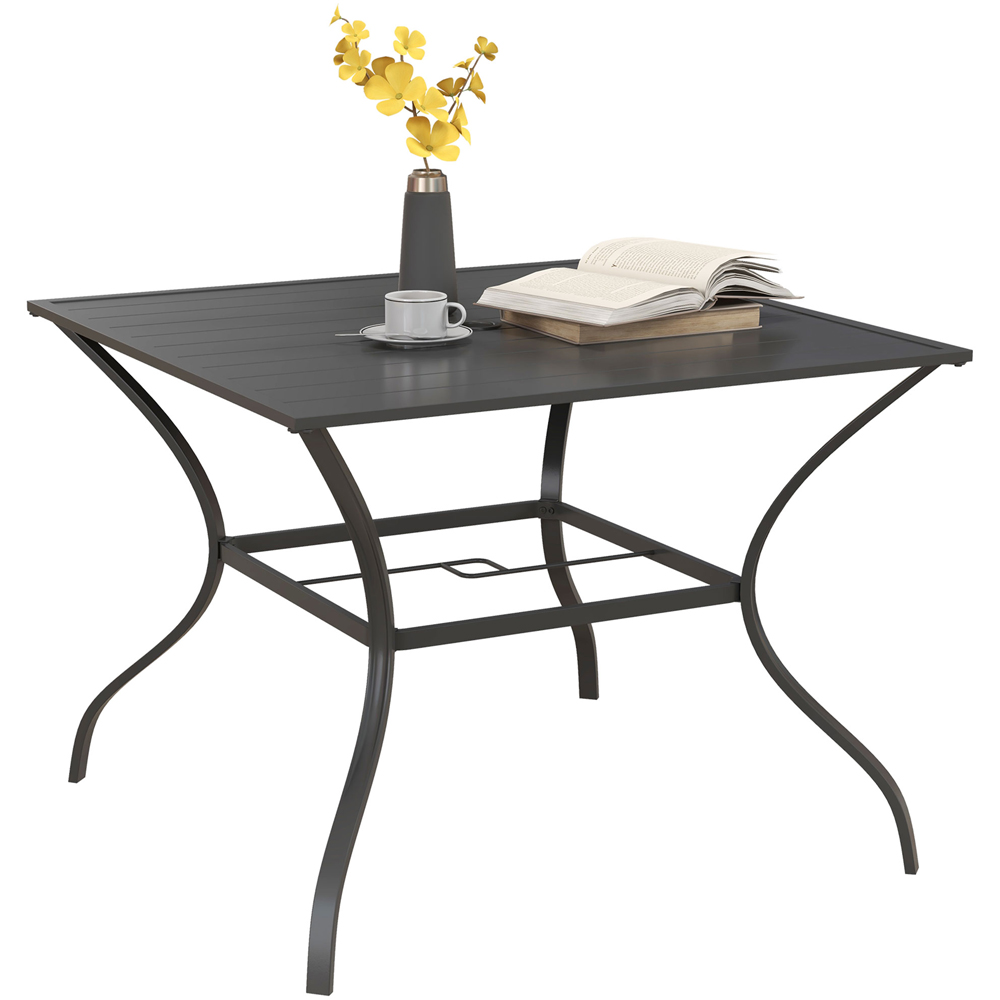 Outsunny 4 Seater Slatted Metal Plate Top Garden Dining Table Dark Grey Image 2
