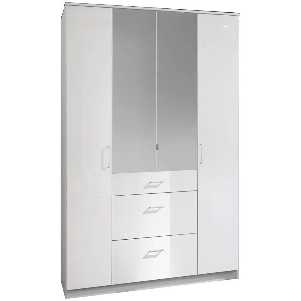 TJ'S Duo 4 Door 3 Drawer White Wardrobe with Mirror Image 2