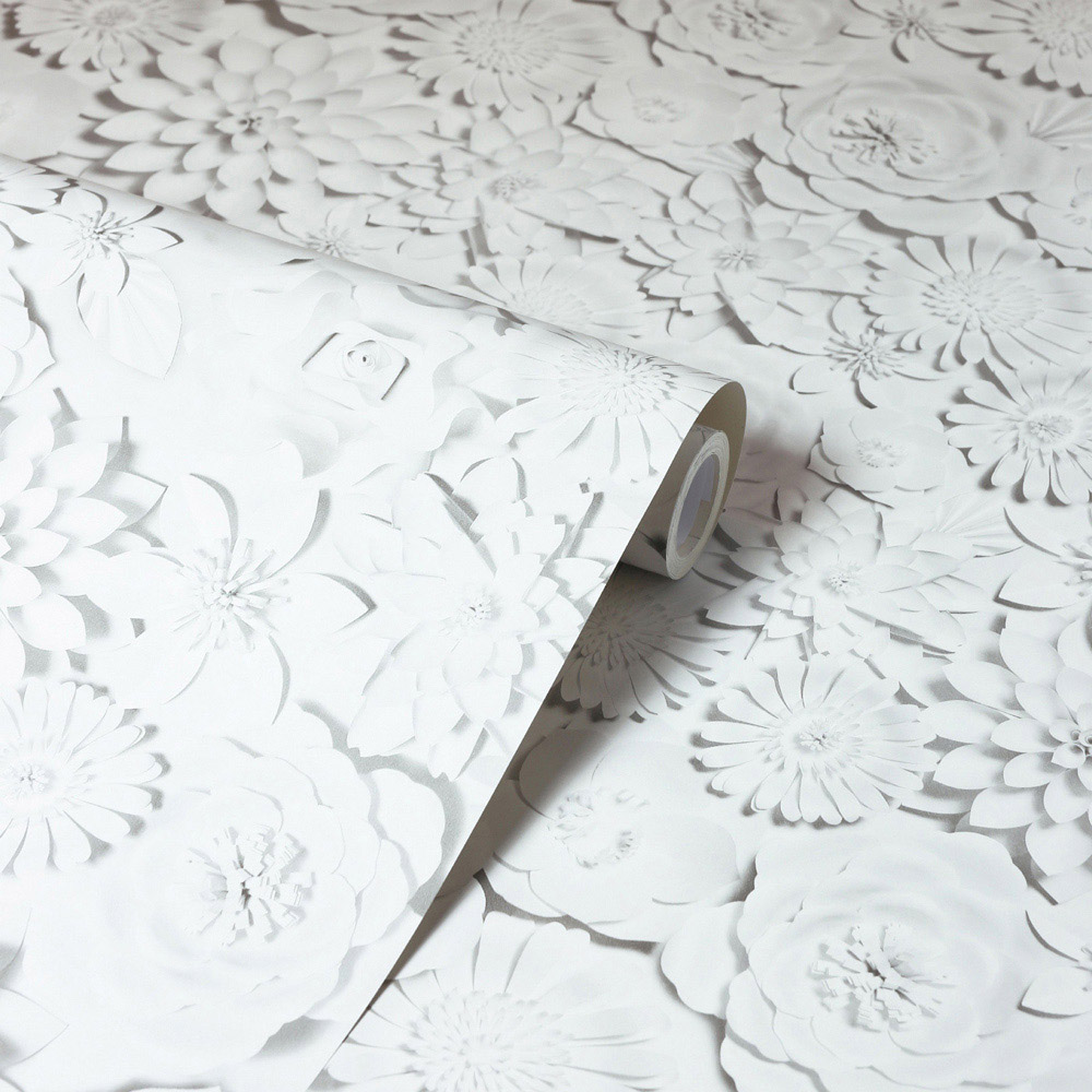 Arthouse 3D Flower Wall White Wallpaper Image 2