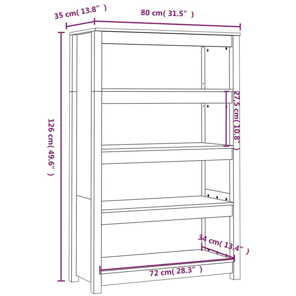 vidaXL 4 Shelf Grey Solid Pine Wood Bookcase Image 9