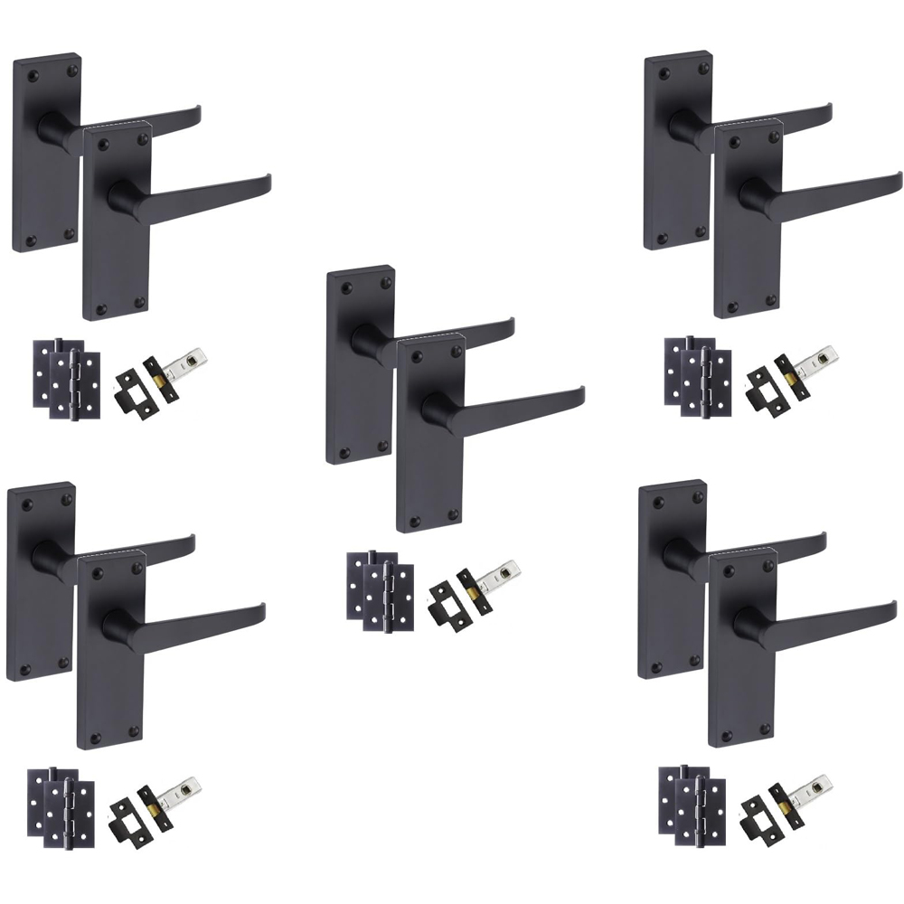 Golden Grace Matt Black Victorian Straight Latch Door Handle Pair 120 x 40mm 5 Pack Image 1