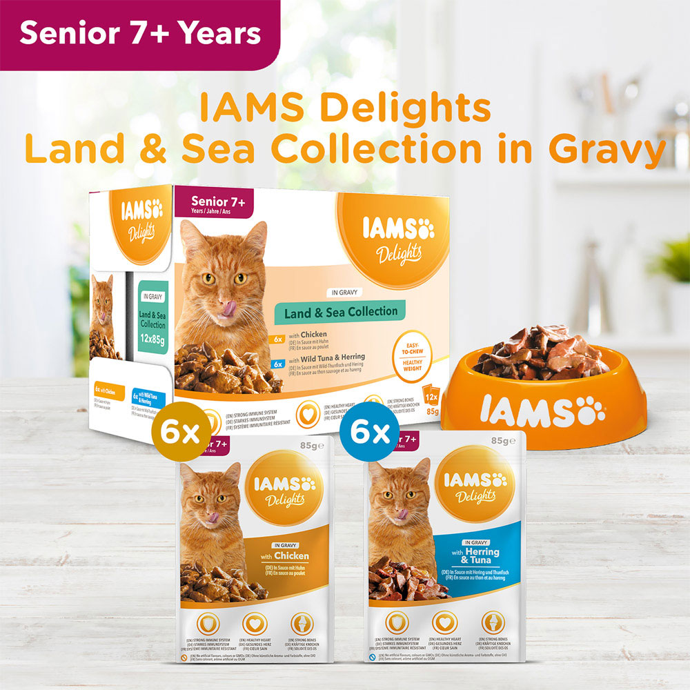 IAMS Delights Senior Land and Sea Collection in Gravy Cat Food 12 x 85g Image 9