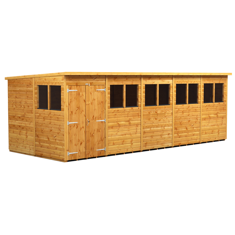 Power Sheds 20 x 8ft Double Door Pent Wooden Shed with Window Image 1