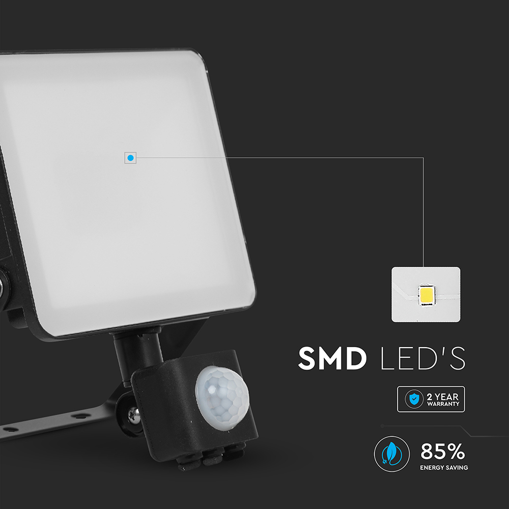 V-TAC 50W 6000 Lumens Daylight White LED Floodlight with PIR Sensor Image 5