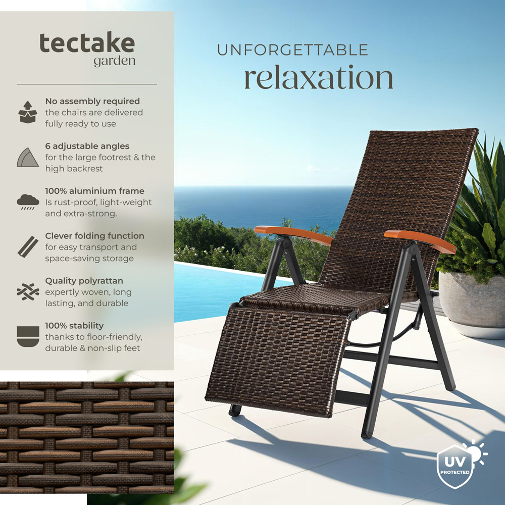 tectake Brisbane Brown 6 Way Adjustable and Foldable Garden Chair Image 6