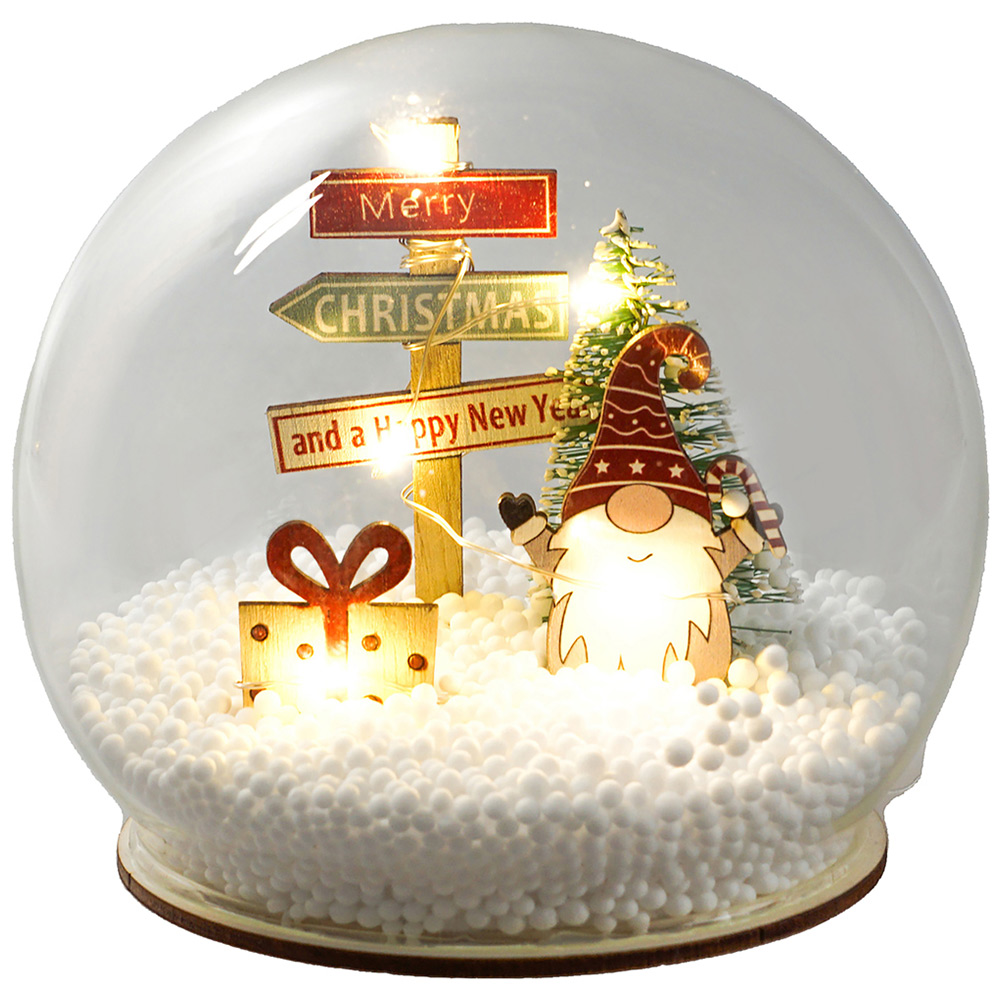 Xmas Haus White Festive Light Up Snow Globe with Gonk Village Image 1