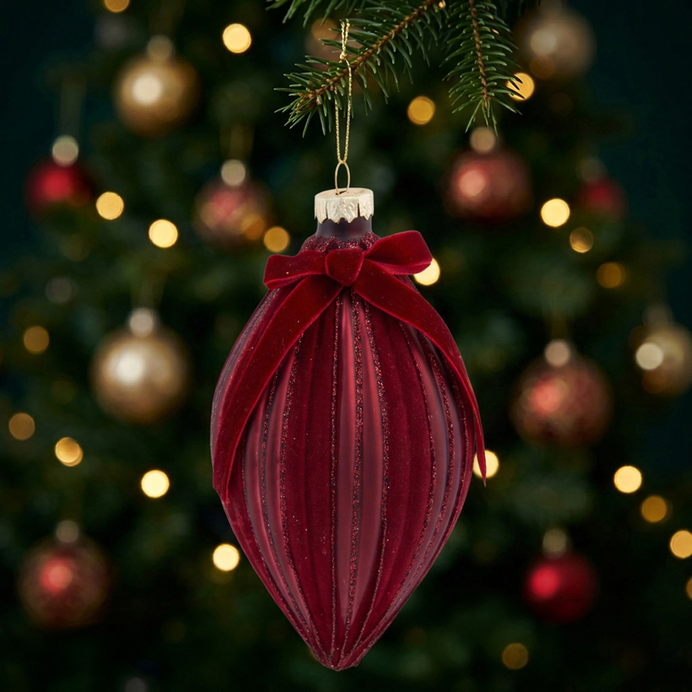 Glitter Flocked Bow Bauble Image 2