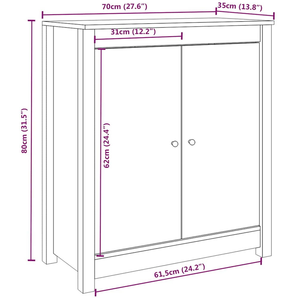 vidaXL 4 Door White Solid Pine Wood Sideboard Image 7