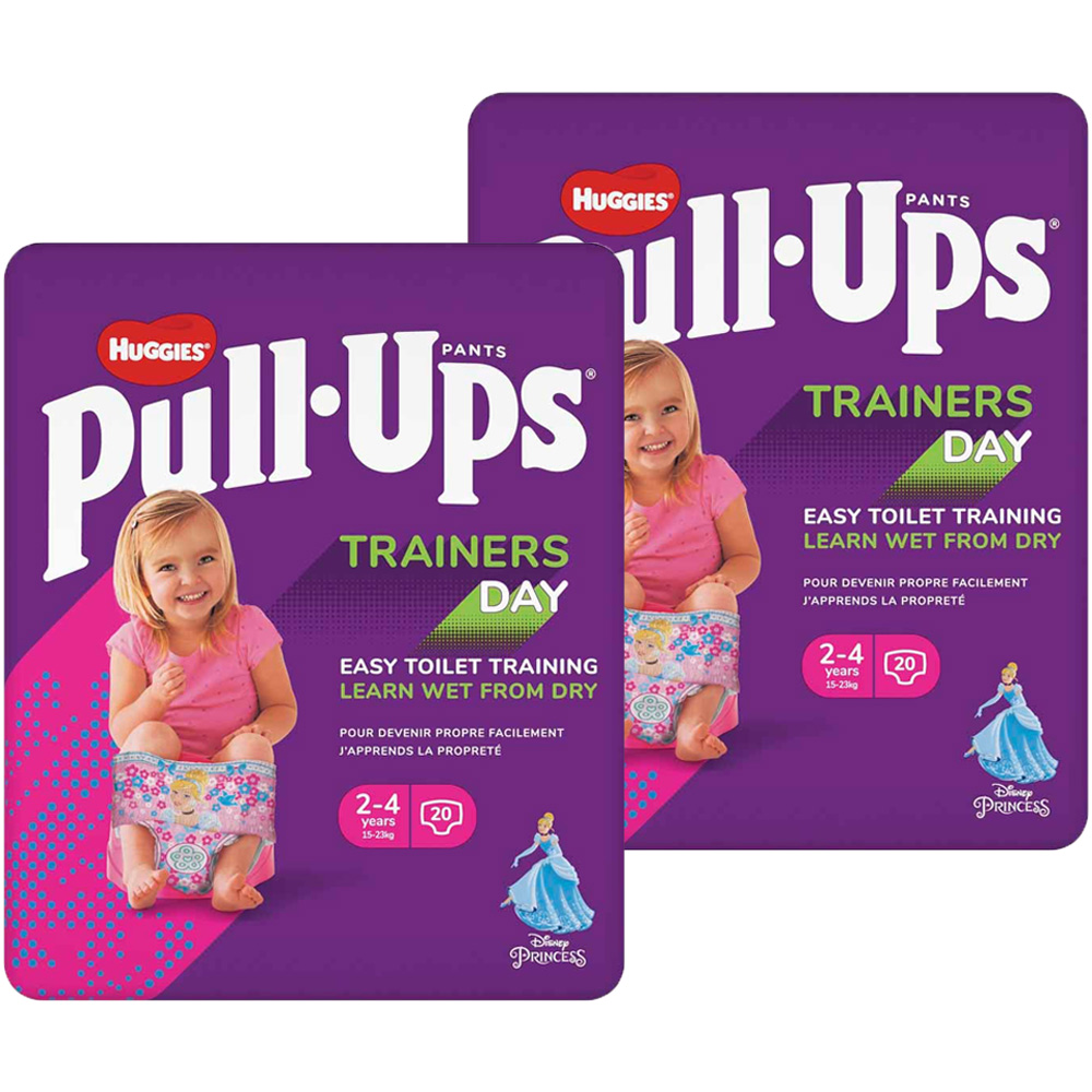 Huggies Pull Ups Trainers Pink 2 to 4 Years Case of 2 x 20 Pack Image 1
