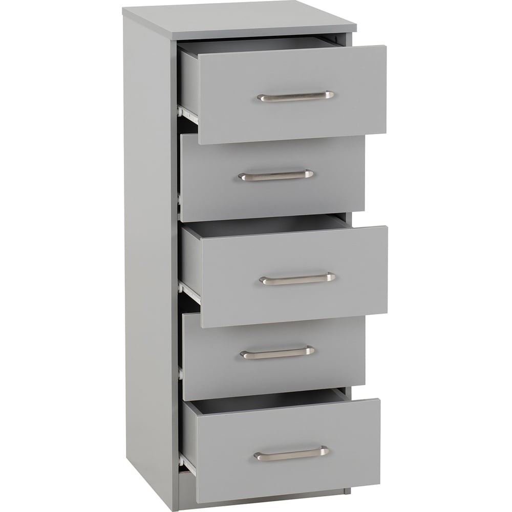 Seconique Dakota 5 Drawer Light Grey Narrow Chest Image 4