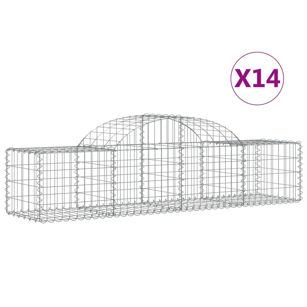 vidaXL Silver Galvanised Iron Arched Gabion Basket 200 x 50 x 40/60cm 14 Pack Image 2