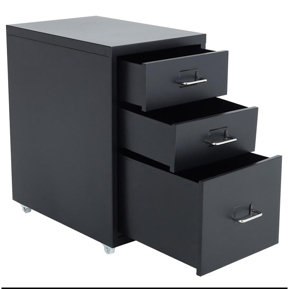 Living and Home Black 3 Tier Vertical File Cabinet with Wheels Image 4