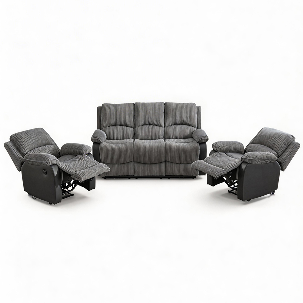 Furniture One 5 Seater Grey Sectional Corduroy Electric Recliner Sofa Image 2