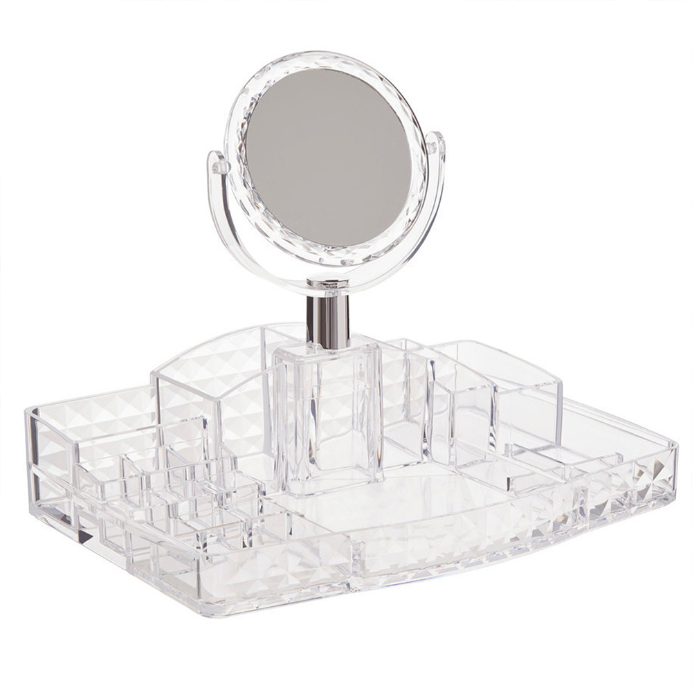 Premier Housewares Clear 16 Compartment Cosmetic Organiser with Mirror Image 1