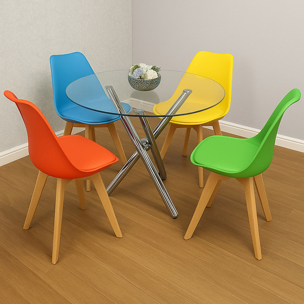 Kosy Koala 4 Seater Clear Glass Faux Leather Round Dining Set Multicolour Image 1