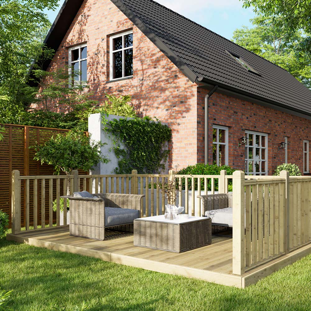 Power 10 x 14ft Timber Decking Kit With Handrails On 3 Sides Image 2