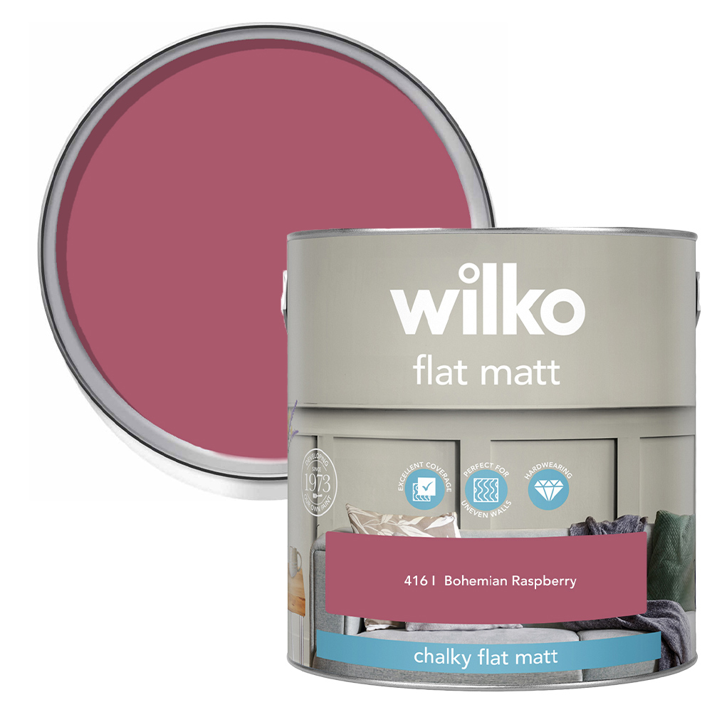 Wilko Flat Matt Bohemian Raspberry Chalky Flat Matt Emulsion Paint 2.5L Image 1