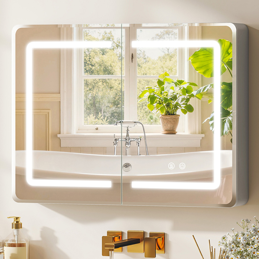 Portland LED Bathroom Mirror Cabinet with Double Sided Mirror 60 x 80cm Image 1